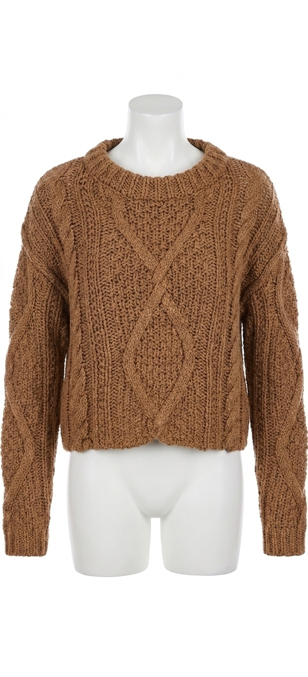 NEW FREE PEOPLE cutting edge cable cropped sweater in camel
